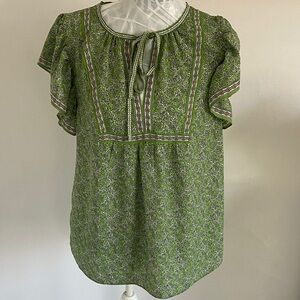 Max Studio Green Patterned Cap Sleeved Blouse M